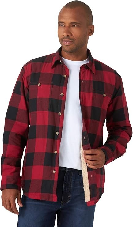Chaqueta estilo camisa con forro sherpa de manga larga para hombre de Wrangler Authentics rojo