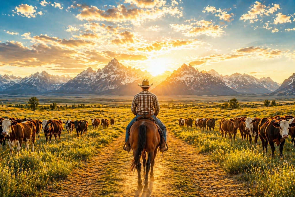 Vaquero cabalga al atardecer 2