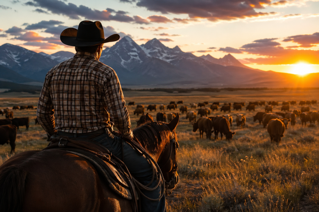 Vaquero cabalga al atardecer